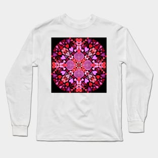 Valentines Mandala on Black Long Sleeve T-Shirt